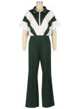 Summer Short-Sleeved Stitching Contrast Color Micro-Flared Sports Jumpsuit Wholesale
