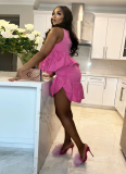 Fashion Women's Sleeveless Solid Color Ruffled Short Skirt Two-piece Suit