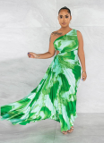 Fashionable Hot Style Oblique Collar Sleeveless Pleated Long Dress