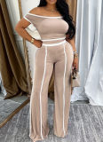 Casual Commuting Solid Color Off-Shoulder Top Wide-Leg Pants Two-Piece Set