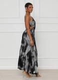 Fashionable Hot Style Oblique Collar Sleeveless Pleated Long Dress