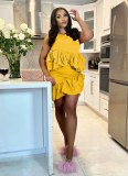 Fashion Women's Sleeveless Solid Color Ruffled Short Skirt Two-piece Suit