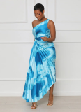 Fashionable Hot Style Oblique Collar Sleeveless Pleated Long Dress