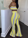 Sexy Candy-colored Bra + Flared Pants Striped Suit