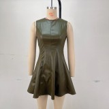 New Round Neck Sleeveless Waist A-line Short Skirt Vest Dress
