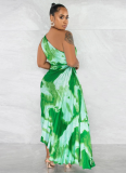 Fashionable Hot Style Oblique Collar Sleeveless Pleated Long Dress