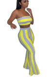 Sexy Candy-colored Bra + Flared Pants Striped Suit