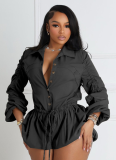 Spring Fashion Long Sleeve High Waist Drawstring Overalls Jumpsuit Women's Clothing