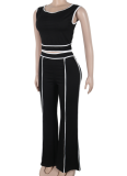 Casual Commuting Solid Color Off-Shoulder Top Wide-Leg Pants Two-Piece Set
