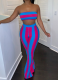 Sexy Candy-colored Bra + Flared Pants Striped Suit
