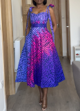 Commuter Sleeveless Gyaru Print Long Suspender Dress