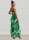 Fashionable Hot Style Oblique Collar Sleeveless Pleated Long Dress