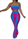 Sexy Candy-colored Bra + Flared Pants Striped Suit