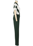 Summer Short-Sleeved Stitching Contrast Color Micro-Flared Sports Jumpsuit Wholesale