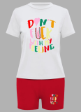 Round Neck Letter Printed Casual T-Shirt Shorts Two-Piece Set Wholesale