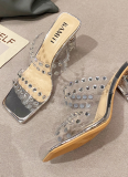 Fashion Square Toe Rhinestone Slippers Thick Heel High Heels Outdoor Sandals