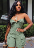 Tube Top Cardigan Button Pocket Denim Jumpsuit Wholesale