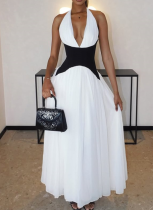 Pleated Slim Fit Sexy Deep V Neck Backless Maxi Dress Wholesale