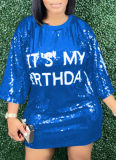 Fashion Round Neck Short Sleeve Loose Sequined Print Dress Nightclub Style