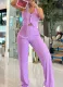 Halter Neck Navel-Baring Small Vest Drape Wide-Leg Pants Purple Two-Piece Set Wholesale