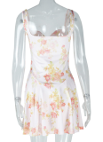 Sexy Sweet Women'S Clothing Suspenders Backless Printed A-Line Skirt Wholesale