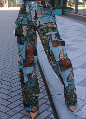 Fashion Trend Jacquard Retro Multi-Pocket Overalls Wholesale