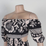 Sexy One-shoulder Two-wear Printed Waist-hugging Backless Lantern Sleeve Dress