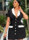 Black And White Contrast Slim Fit Cardigan Button Short Dress Wholesale