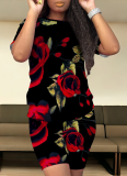 Casual Printed Round Neck Short Sleeve Top Tight Shorts Two-Piece Set