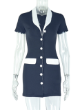 Black And White Contrast Slim Fit Cardigan Button Short Dress Wholesale