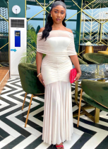 One-Line Collar Pleated Slightly Transparent Hip Dress Wholesale