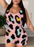 Sexy Leopard Print Patchwork U Neck Skinny Rompers