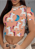 Casual Printed Round Neck Cropped T-Shirt Wholesale