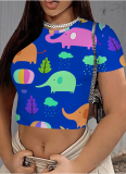 Casual Printed Round Neck Cropped T-Shirt Wholesale