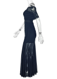 One-Line Collar Pleated Slightly Transparent Hip Dress Wholesale