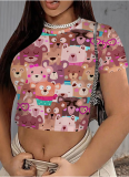 Casual Printed Round Neck Cropped T-Shirt Wholesale