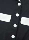 Black And White Contrast Slim Fit Cardigan Button Short Dress Wholesale