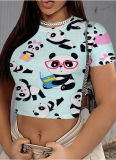 Casual Printed Round Neck Cropped T-Shirt Wholesale