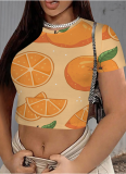 Casual Printed Round Neck Cropped T-Shirt Wholesale