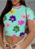Casual Printed Round Neck Cropped T-Shirt Wholesale