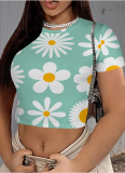 Casual Printed Round Neck Cropped T-Shirt Wholesale