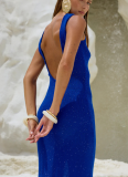 Sexy Slim Fit Glitter Sleeveless Backless Fishtail Beach Cover Up Dress