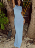 Sexy Slim Fit Glitter Sleeveless Backless Fishtail Beach Cover Up Dress