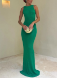 Sexy Slim Fit Glitter Sleeveless Backless Fishtail Beach Cover Up Dress