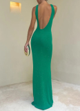 Sexy Slim Fit Glitter Sleeveless Backless Fishtail Beach Cover Up Dress