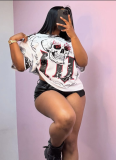 Fashionable Sexy Trendy Letter Print Round Neck Loose Short Sleeves