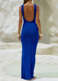 Sexy Slim Fit Glitter Sleeveless Backless Fishtail Beach Cover Up Dress