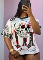 Fashionable Sexy Trendy Letter Print Round Neck Loose Short Sleeves