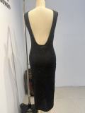 Sexy Slim Fit Glitter Sleeveless Backless Fishtail Beach Cover Up Dress