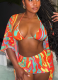 Sexy Hot Girl Graffiti Print Cape Strappy Bikini Three Piece Set